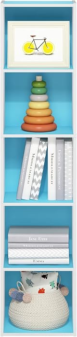 Furinno PASIR 5-Tier Book Shelf Open Shelves 9 x 12 x 52 Light Blue White view 4