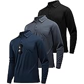 ZITY 3 Pack Long Sleeve Polo Shirts for Men with Pocket Moisture Wicking Outdoor Workwear Office Casual Collared Shirts Fall