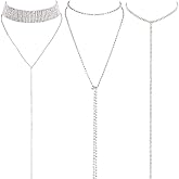 3 Pieces Layered Necklace Rhinestone Layered Double Crystal Fashion Multilayered Long Choker Necklaces Rhinestone Jewelry Choker Chains for Women and Girls