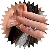 Zeshimb 5 Pcs Crystal Stud Earrings Set Small Geometric Birthstone Earrings Teardrop Square Rectangle Solitaire Studs Cubic Zirconia Cartilage Helix Earrings Trendy Jewelry for Women