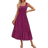 ZESICA Women's 2026 Summer Sleeveless Dress Square Neck Pleated Swing Casual Maxi Dresses with Pockets