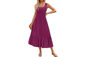 ZESICA Women's 2025 Summer Sleeveless Dress Square Neck Pleated Swing Casual Maxi Dresses with Pockets