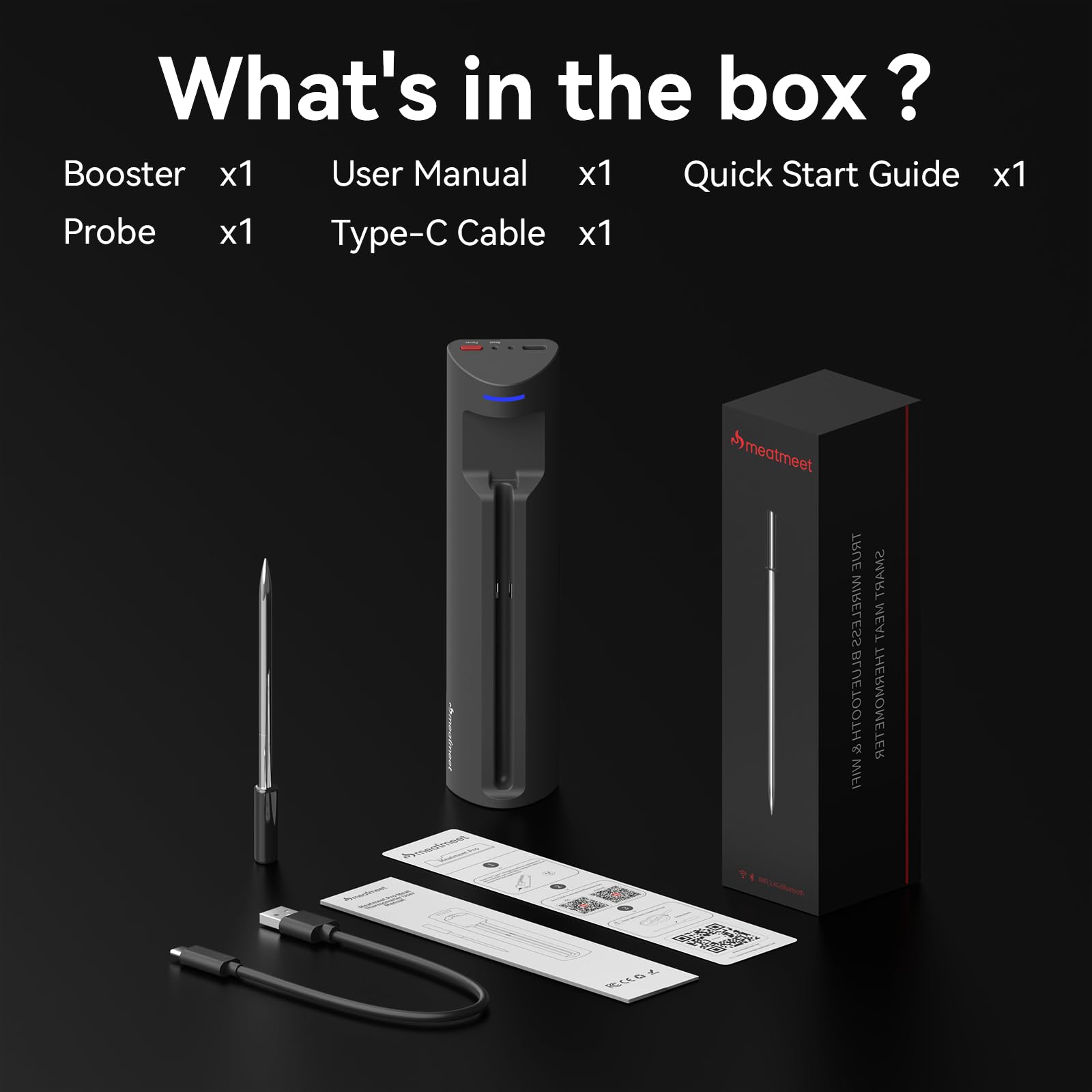 Meatmeet Pro Fleischthermometer Kabellos mit WLAN und Bluetooth, App-Überwachung mit Timer und Alarm, IP67 wasserdicht und ölbeständig, kabelloses Fleischthermometer für BBQ, Backofen, Grill, Küche 9