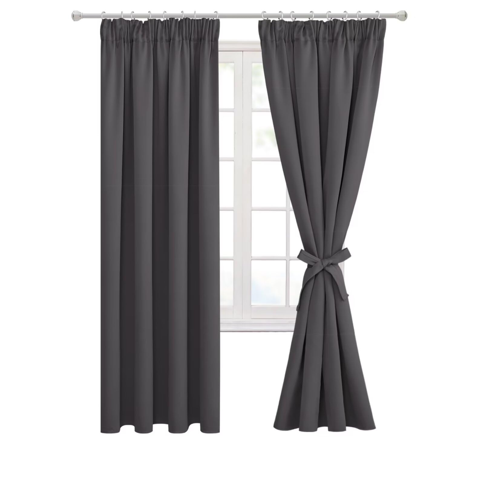 Hiasan Pencil Pleat Blackout Thermal Insulated Curtains, Bedroom and Living Room with Tiebacks, Energy Saving and Noise Reducing, 2 Panels, 55 x 69 Inch, Dark Grey