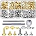 Bememo 120 Set Leather Rivets Double Cap Rivet Buttons with Setting Tool Kit and Storage Box for DIY Leather Craft, 3 Sizes (Silver and Gold)