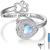 Sterling Silver Urn Ring Jewelry for Dog Ashes: Paw Print Memorial Bracelet Necklace Cat Urns Cremation Keepsake Gifts for Women Pets Lover Customizable