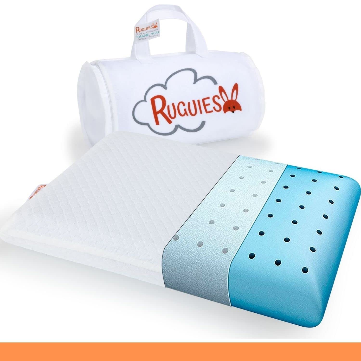 RUGUIES MAX- Memory Foam Children's Pillow-Hypoallergenic and Breathable- Kids Cushion- Cotton Washable Cover- Oeko-Tex-1 to 10 years-23"x13"x2" or 3"- Travel Bag Included.