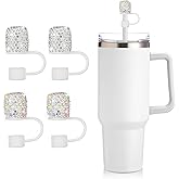 Bling Rhinestones Straw Cover Set - 4 Pack 0.4in/10mm Straws Cap for Stanley 30&40oz Tumblers, Includes 2 Silver & 2 Colorful, Silicone Straw Toppers for Water Bottle Accessories