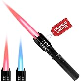 Torch Lighter, Straight Flame Bright Fire Refillable Butane Lighter, Powerful Windproof Flame, Long Reach Handle with Safety Lock Adjustable Flame for BBQ Candles Fireplace Camping