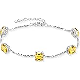 Inpasne Birthstone Bracelet for Women 925 Sterling Silver Dainty Princess Cut Link Bracelet Jewelry Gifts for Her