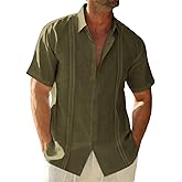 Runcati Mens Linen Cuban Guayabera Shirts Button Down Short Sleeve Shirt Cotton Hippie Summer Beach Vacation Shirts