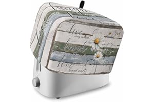 VERSOTILAHOME White Green Blue Toaster Cover 2 Slice, Vintage Wooden Rustic Dustproof Bakeware Oven Protector with Top Hook, White Daisy Floral Waterproof Small Kitchen Appliance Toasters Dust Cover, 12"x7.5"x8"