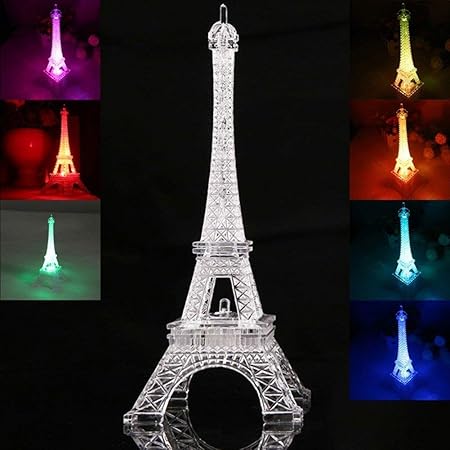 Ledmomo Lumiere Coloree De La Tour Eiffel Lumiere De Nuit Decoration De Style Paris Lumiere Led Lampe Acrylique De Chambre Amazon Fr Cuisine Maison