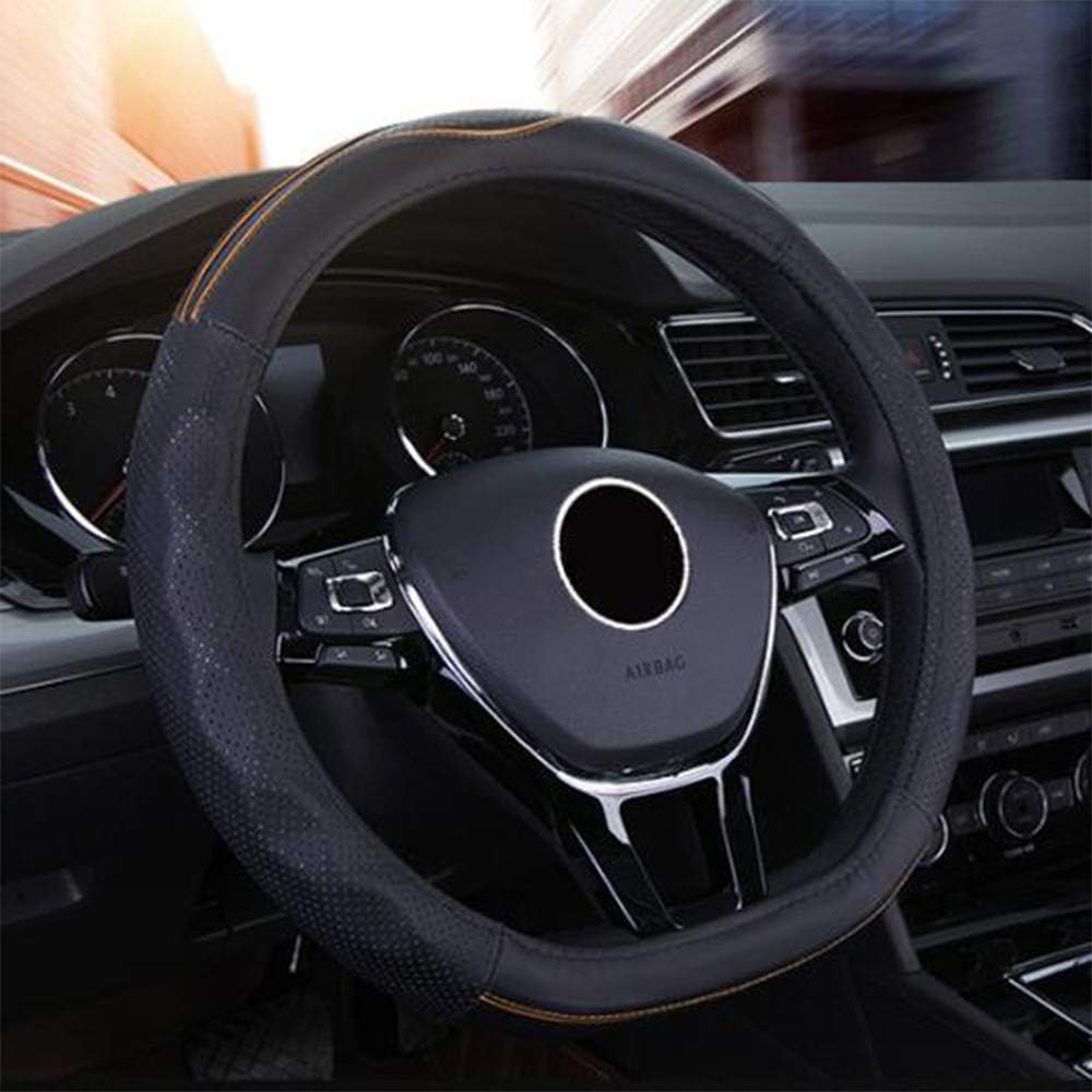 D-shaped Steering Wheel Cover, The First Layer Of Leather Non-slip Breathable Punching Car Direction Set Four Seasons Universal,Brown