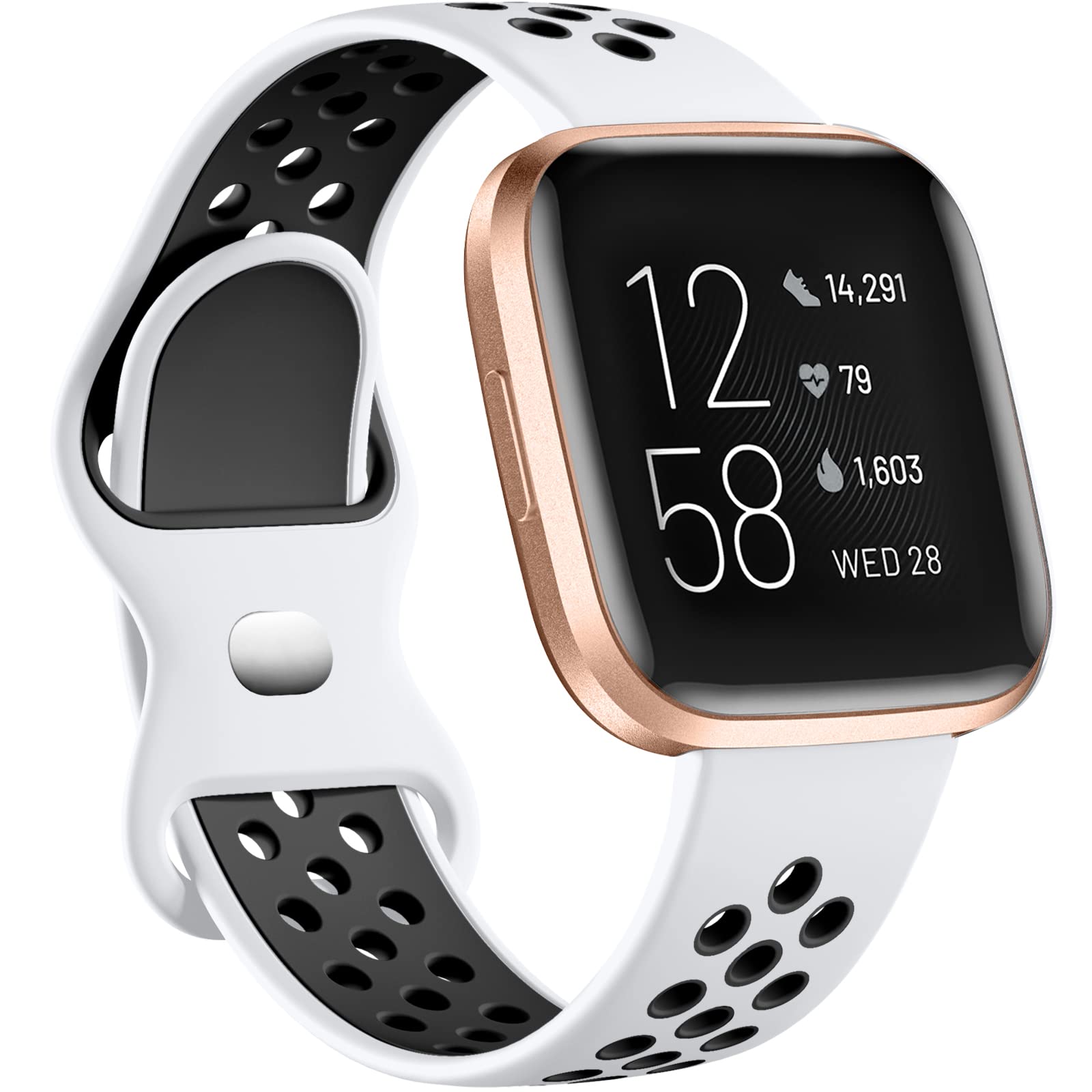Dirrelo Strap Compatible With Fitbit Versa 2, Double Color Soft Silicone Wristband, Sport Breathable Replacement for Lite/Versa, White/Black, Large for 6.69'' - 8.26''