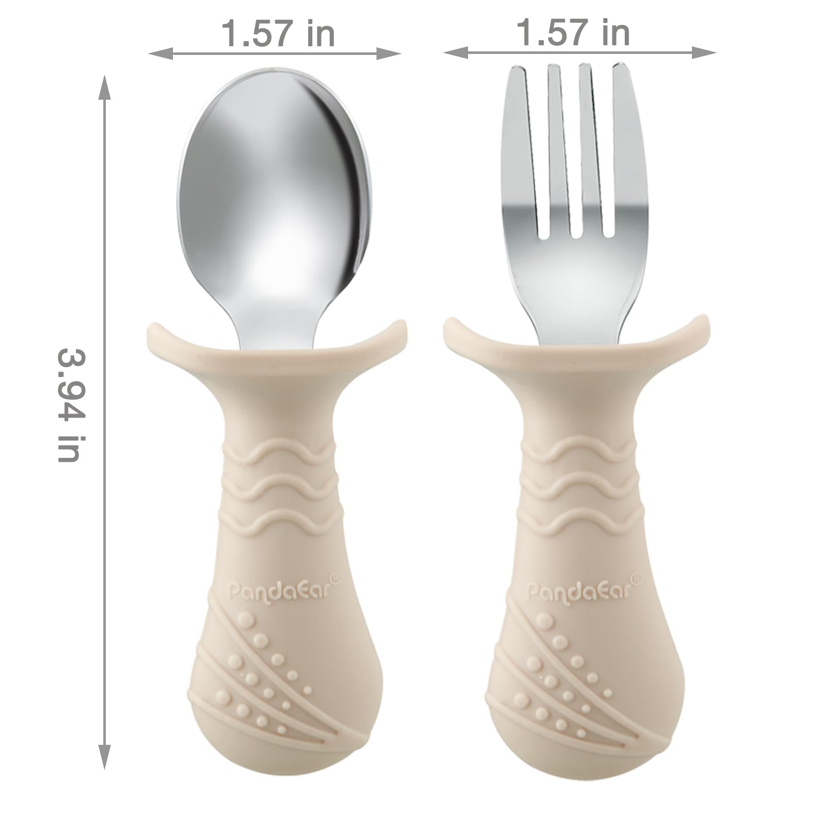 PandaEar Baby Toddler Fork and Spoon Utensil Set, 6 Pack Silicone Stainless Steel Silverware Spoon Fork for Babies Toddler, BPA Free with Silicone Holding Anti-Choke Design (Green Blue Brown)