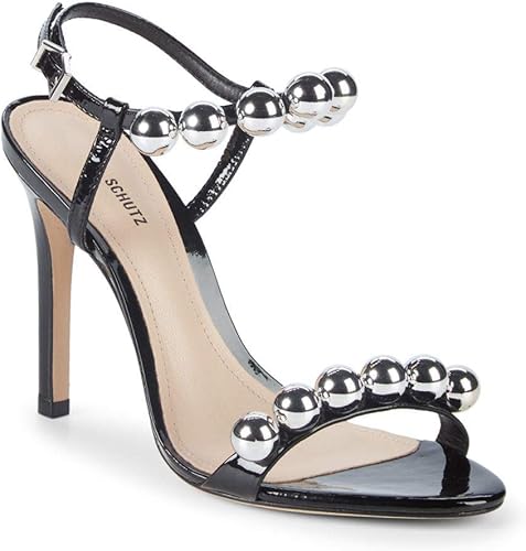 black patent leather high heel sandals