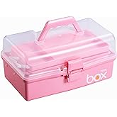Kinsorcai 12'' Three-Layer Clear Plastic Storage Box with Handle, Craft Tool Box, 3 Layer Pink Tackle Box for Women, Organizer Box for Sewing Art and Cosmetic (Pink)