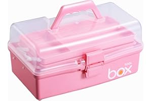 Kinsorcai 12'' Three-Layer Clear Plastic Storage Box with Handle, Craft Tool Box, 3 Layer Pink Tackle Box for Women, Organizer Box for Sewing Art and Cosmetic (Pink)