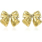 Bow Stud Earrings for Women Trendy 14K Gold Plated Prom Twist Rope Dangle Earrings Gold Fashion Jewelry Gifts for Women (A1)