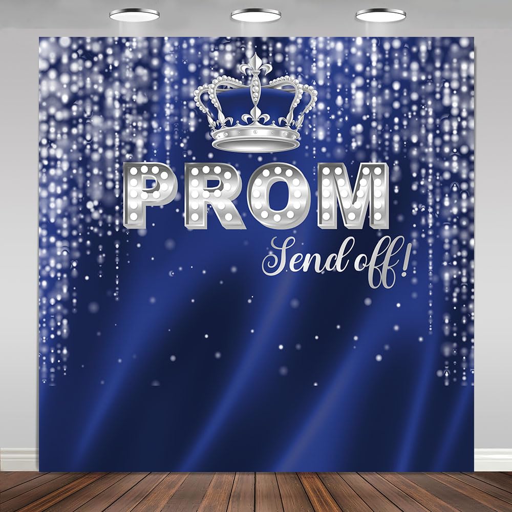 Fitumiw Prom Send Off Backdrop 6x6ft Blue and Silver 2025 Graduation ...