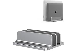 BULL-TECH Vertical Laptop Stand, Adjustable 2 Slot Aluminum Desktop Holde(Up to 17.3 inch), Fits All MacBook/Microsoft Surface/HP/Dell/ChromeBook/iPad and Gaming Laptops (Grey)