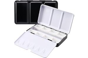 LOONENG Metal Watercolor Tin with Fold-Out Palette, Small Tray Palette with 8 Empty Full Pans for Plein Air, Acrylic and Oil Painting