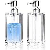 Diakey Acrylic Hand Soap Dispenser, Crystal Clear Modern Liquid Soap Dispenser Bathroom and Kitchen, Thick Refillable Hand Wash Lotion Bottle with Silver Pump, 2 Pack
