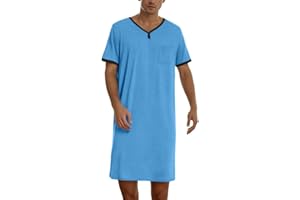 SANDBANK Men's Night Shirts for Sleeping Henley Neck Nightshirt Short Sleeve Big and Tall Loose Kaftan Night Shirts Sleepwear