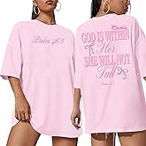 Oversized Christian Shirts for Women God is Within Her T Shirt Jesus Religious Gift Tee Bible Verse Inspirational Tops