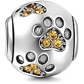 Dog Paw Charm 925 Sterling Silver Dog Bead Pet Charms Animal Pendant for Pandora Charms Bracelet-Gift for Anniversary Birthday Christmas Day （Champagne）