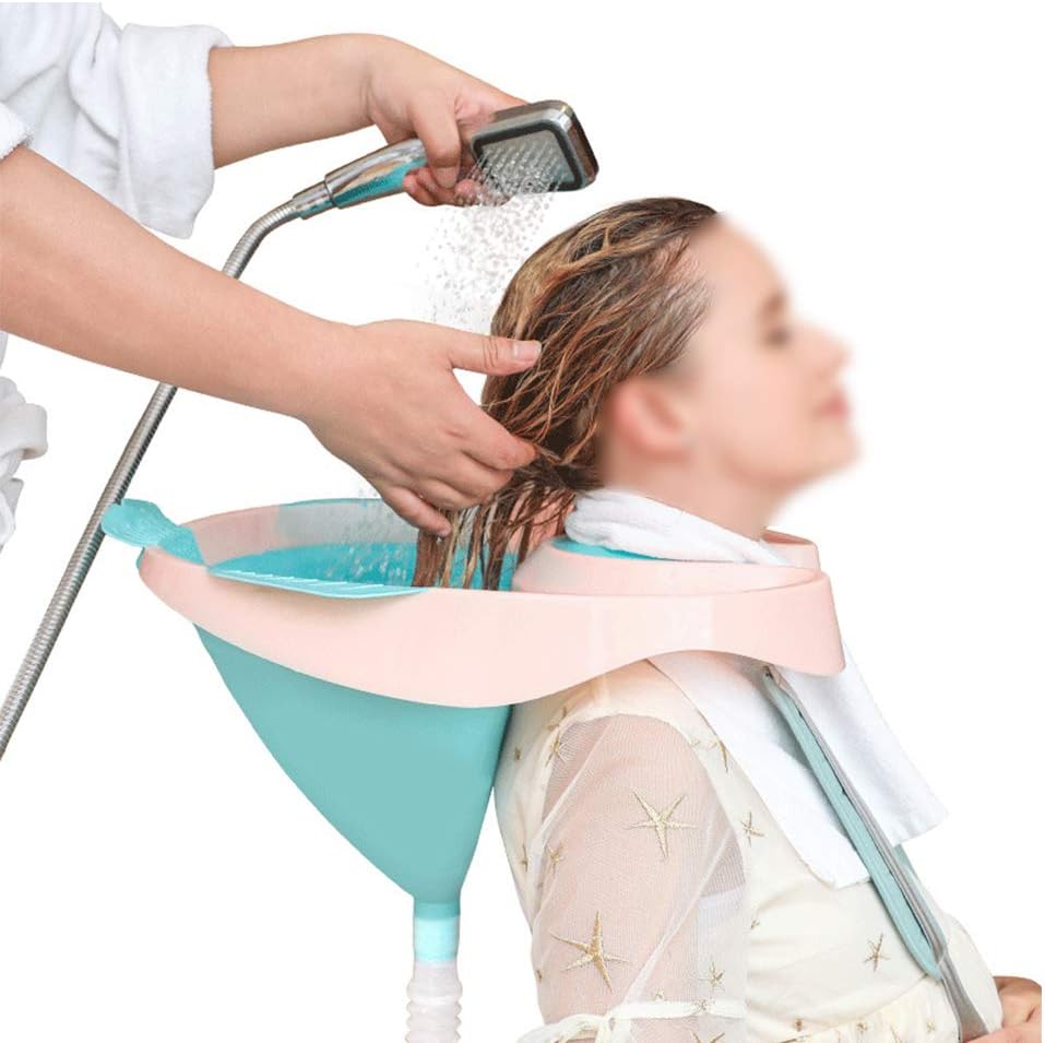 Ibnotuiy Foldable Shampoo Basin Shampoo Bowl Hair Washing Sink with Strap and Removable Drain Tube for Pregnant Women/Elderly/Disabled (Blue and Pink): Health & Personal Care