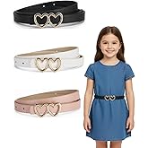 BieFuDan 3 Pack Girls Belt Kids PU Leather Waist Belts, Fashion Double Heart Design Belts Metal Buckle for Dress Pants Jeans, Colorful Kids Belt for Girls Size 6-15