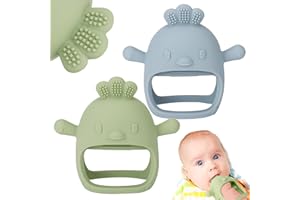Socub 2 Pack Silicone Baby Teether Toys for Infants 3+ Months, BPA Free Anti-Drop Silicone Mitten Teething Toy for Soothing Sore Gums, Baby Chew Toys for Sucking Needs, Olive, Dusty Blue