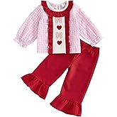 mlpeerw Toddler Girl Valentines Day Outfit Baby Heart Long Sleeve Ruffle T-shirt And Pants Cute Little Girls Spring Clothes