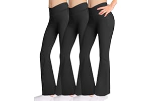 AENLLEY Girls Cross Flare Leggings with Pockets - High Waisted Bootcut Yoga Pants for Kids Teens Dance