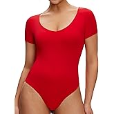 NANJI Short Sleeve Bodysuit for Women - Slim Fit Scoop Neck Body Suit, Stretch Double Lined Tops, Casual Going Out Outfits
