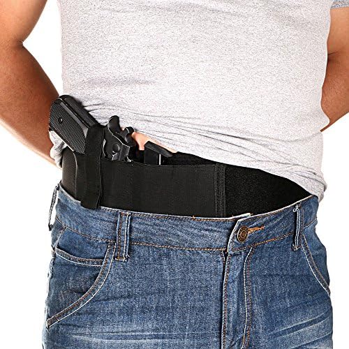Depring Comfortable Belly Band Holster for Concealed Carry with Retention Strap and Mag Pouches Ambidextrous Use Free Size for Women Men Fits Subcompact Compact Medium Large Handguns