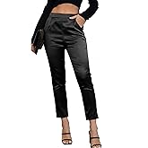 Fakanhui Women's Satin Silky Dress Casual Elastic High Waist Stretch Elegant Pants Trousers