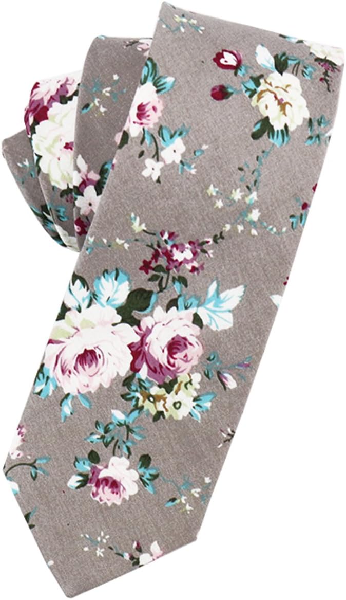 Mantieqingway Men's Cotton Printed Floral Neck Tie Skinny Ties