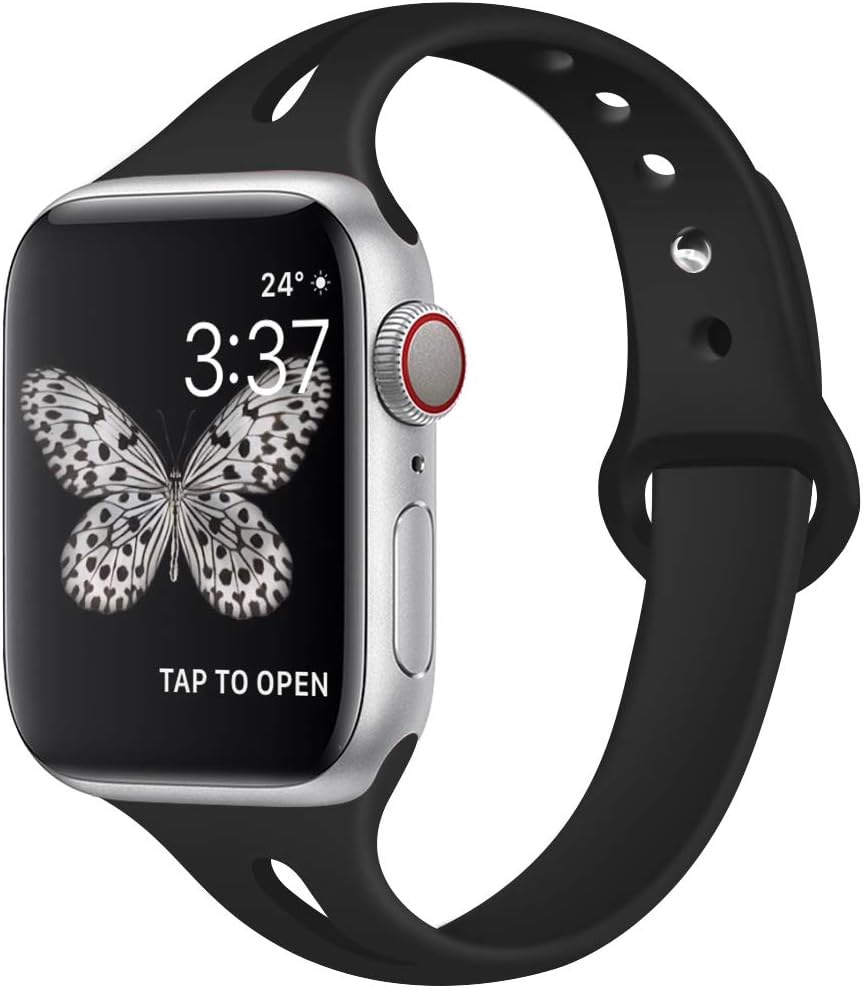 Kaome Slim Bands Compatible with Apple Watch Band 40mm 44mm Series 5/4 38mm 42mm Series 3/2/1 for Women Men Kids, Breathable Soft Silicone iwatch Bands Narrow Sport Wristbands