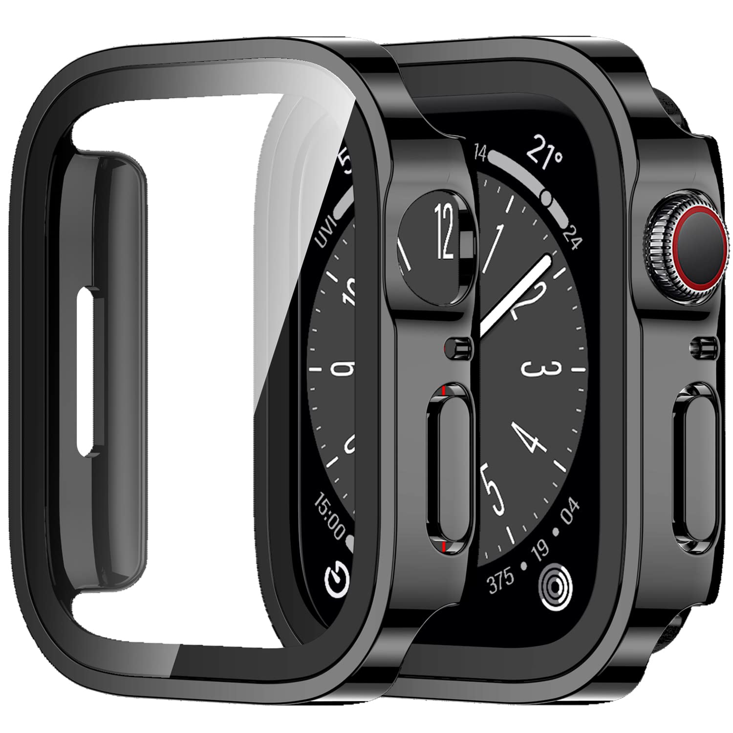 Amizee 2 Pack Case Compatible with Apple Watch Series 9 Series 8 Series 7 41mm Case with Built-in Screen Protector, Ultra-Thin Hard PC Straight Edge Anti-Scratch Protective Cover for iWatch (Black)