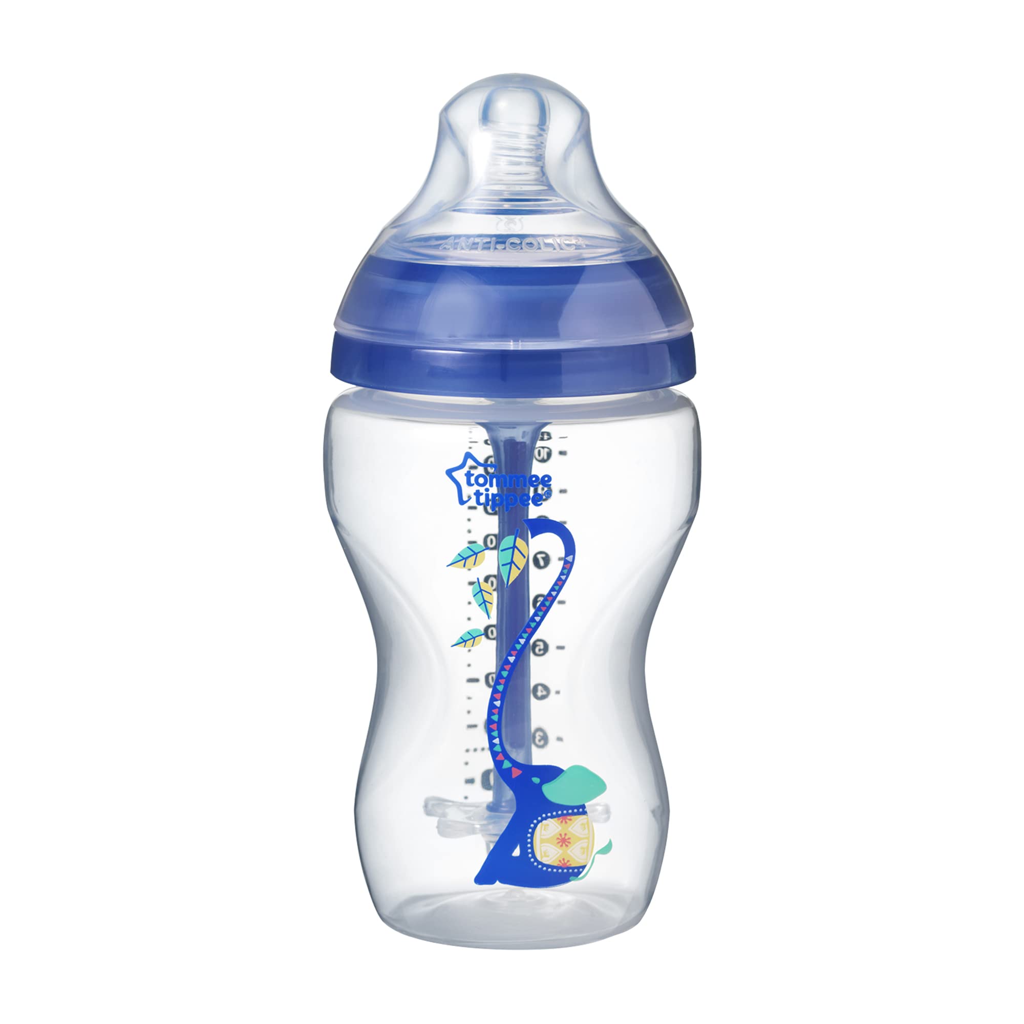 Tommee Tippee Advanced Anti-Colic Baby Bottle Super Soft Teat 3+ Months, 340 ml, Blue with Decorations