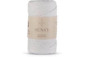 S SENSY Sensy Premium Macrame Cord 3mm 109 Yards, 100% Cotton, Single Strand Twisted, Macrame Rope, Macrame String Cotton Yarn, Macrame Yarn (White)