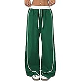 ZAFUL Womens Parachute Pants Y2K Wide Leg Cargo Sweatpants Drawstring Waist Jogger Pants with Pockets