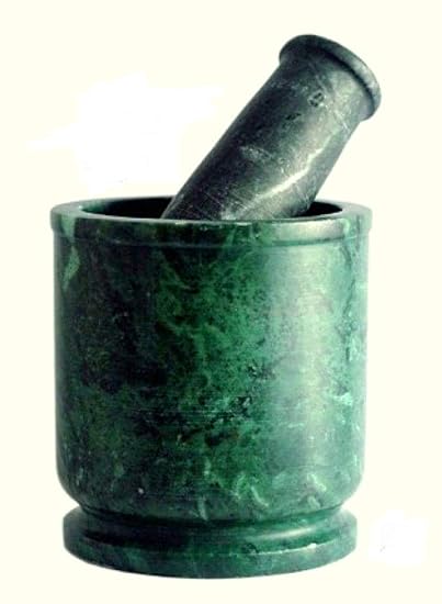rs handicraft and marbles Green Marble Glass Shape Okhli Musli Mortar and Pestle - 4X4 inch