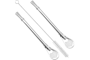GFDesign Yerba Mate Bombilla Gourd Drinking Filter Straws 304 Food-Grade 18/8 Stainless Steel - Set of 2 with Cleaning Brush - 6.1" Long