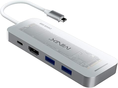 Minix Neo Storage 240gb Aluminum Usb C Multiport Ssd Storage Hub Built In M 2 Ssd Storage With Hdmi 4k 30hz 2 X Usb 3 0 And Usb C For Power