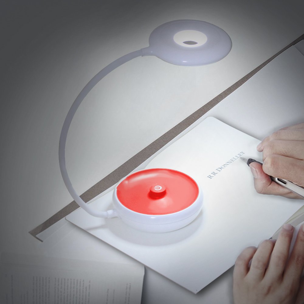 Portable LED Desk Lamp Travel Light 3-Level Dimmable Brightness Nightstand Lamp Touch Sensitive Control USB Rechargeable 1000mah Li-on Battery Flexible Lamp For Besides ,Reading, Kids-MECO,RED