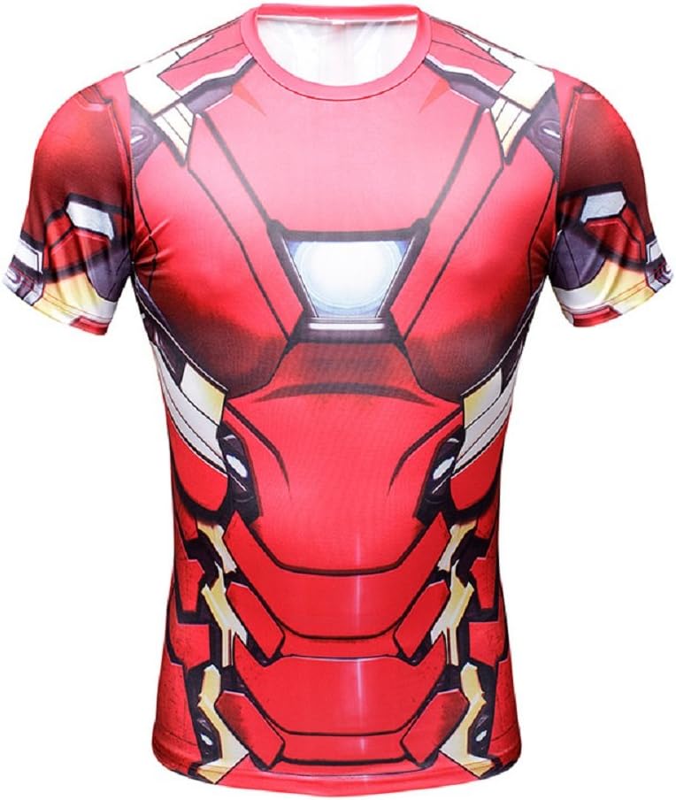 Born2Ride™ Superhero Fancy Dress/Costume/Gym/Cycling T-Shirt Tops ( Small Iron Man Short Sleeve)